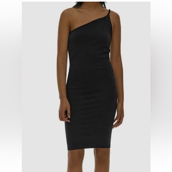 Helmut Lang Asymmetrical One-Shoulder Twist Dress in Black - Picture 1 of 5